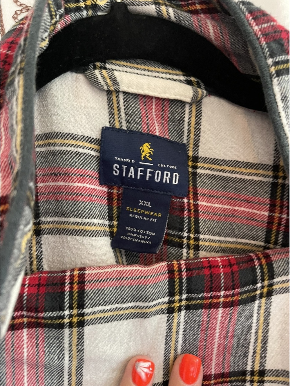 Stafford | XXL | Red Navy Plaid Button Up Shirt - Picture 4 of 8